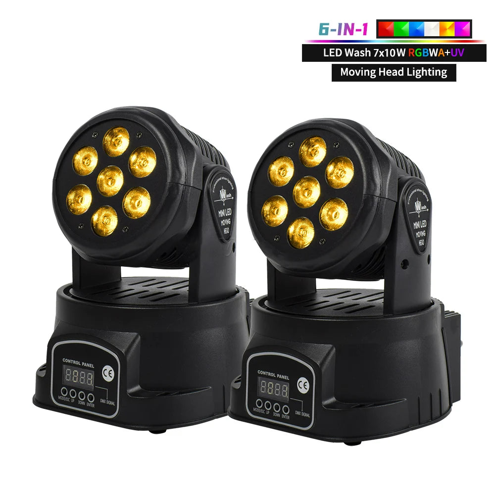Neue 2PCS 7x10W LED Moving Head Licht 6 IN 1 RGBW Professionelle Bühne Effekt DMX512 waschen Licht für Disco DJ Musik Party Dance Club
