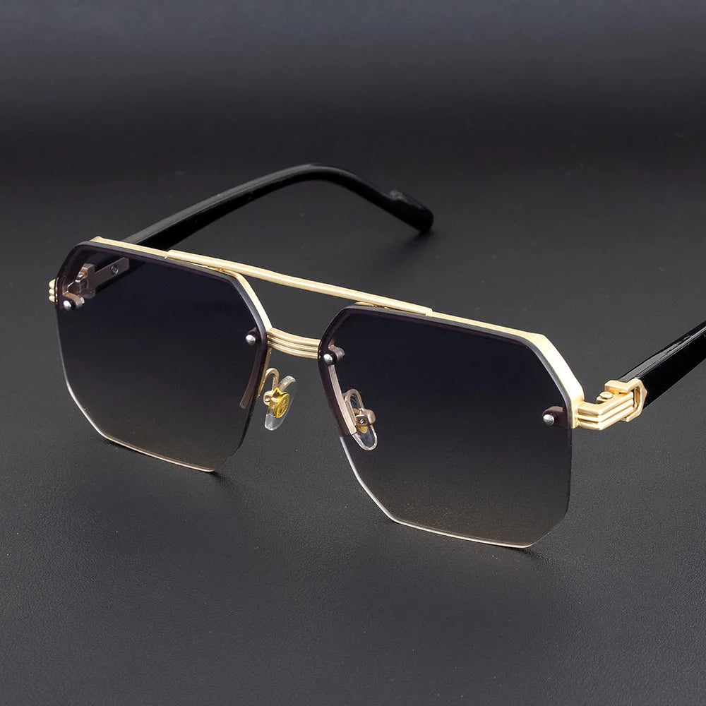 Herren-Sonnenbrille aus Metall, quadratisch, halber Rahmen, Reisnägel, lässige Trendbrille, Persönlichkeit, Retro-Mode, Outdoor-Sportbrille