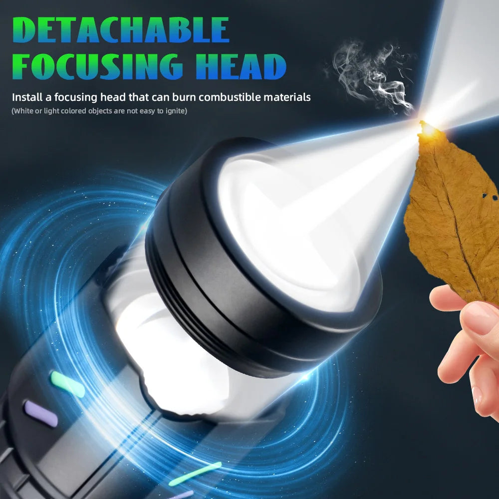 Hochleistungs-weiße Laser-LED-Taschenlampe, 18650, 26650, Batterie, Typ C, starkes Licht, taktische Taschenlampe, Outdoor-Camping, mit Zündlinse