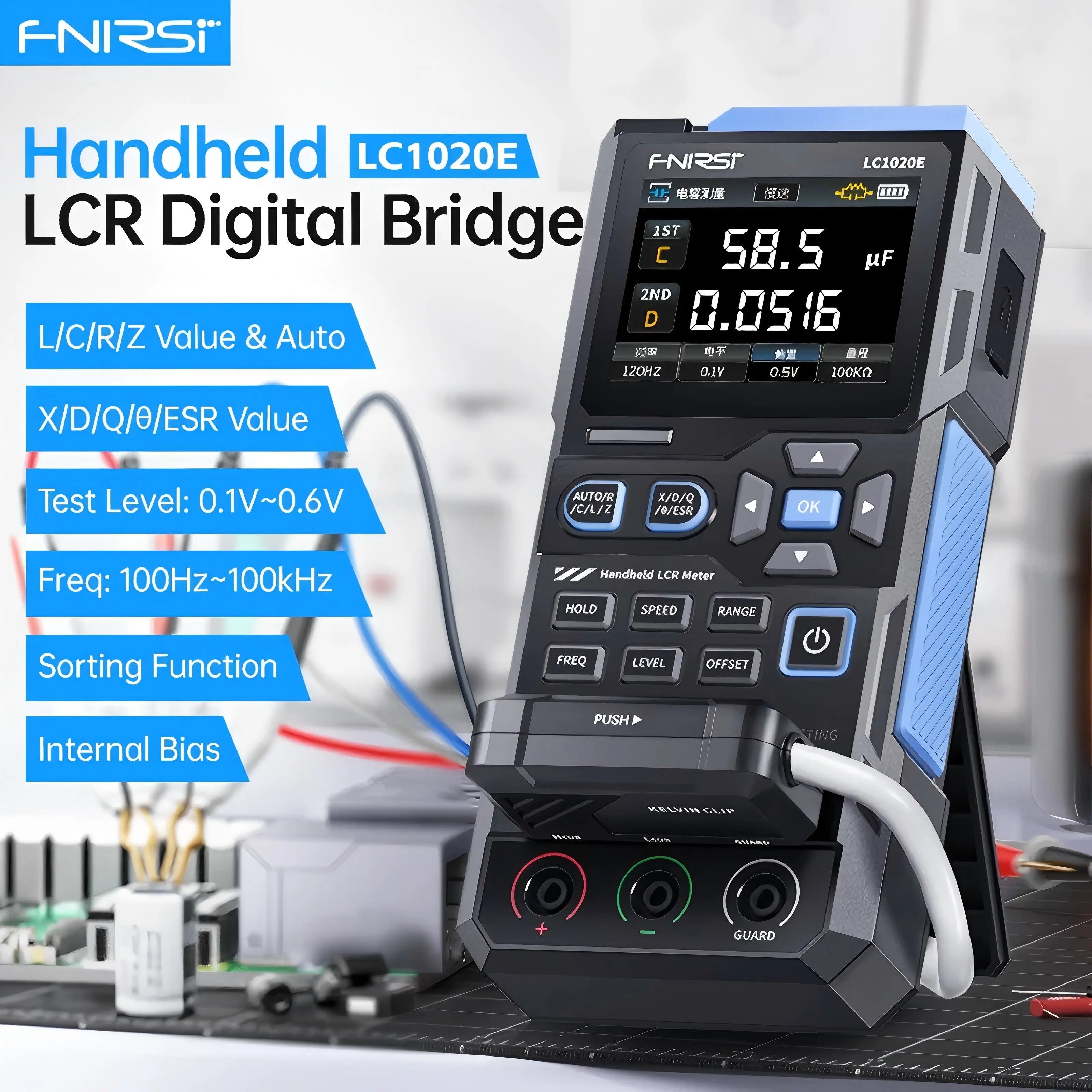 FNIRSI LCR Tester Multimeter Widerstand Induktivität LC1020E Digital Bridge Handheld Praktische Tester Kapazität Kalibrierung