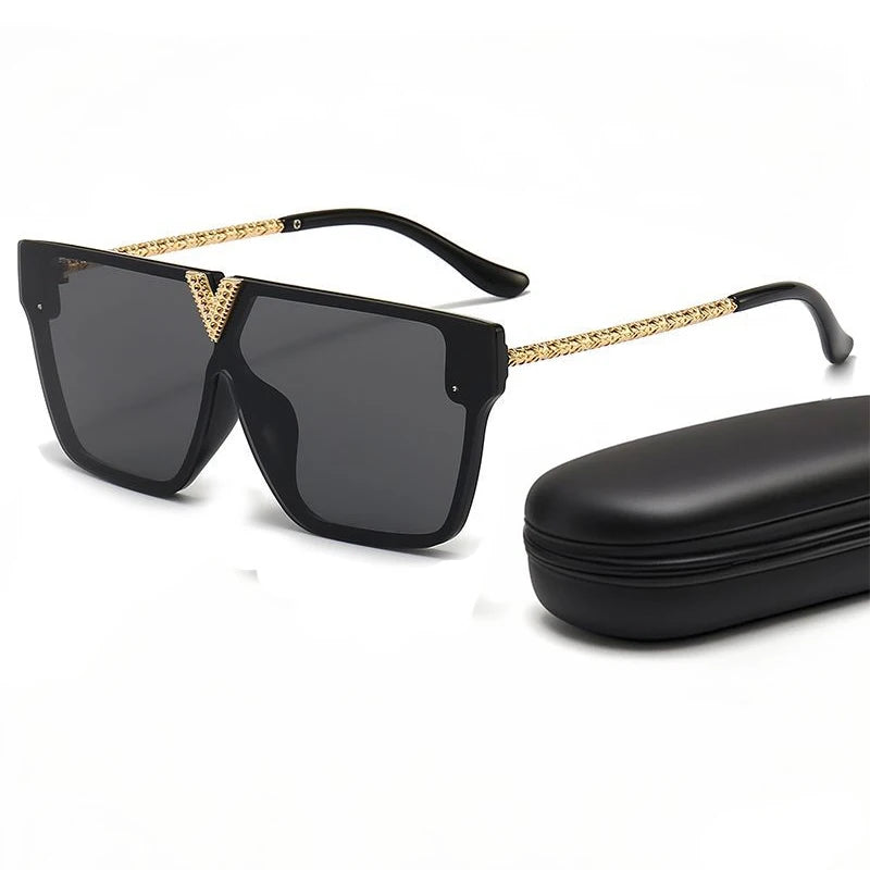 Sonnenbrille mit Buchstabe V für Damen und Herren, quadratischer Rahmen, zum Fahren, beliebter UV-Schutz, schwarze Sonnenbrille, Markendesign, berühmte Brillen 2025,