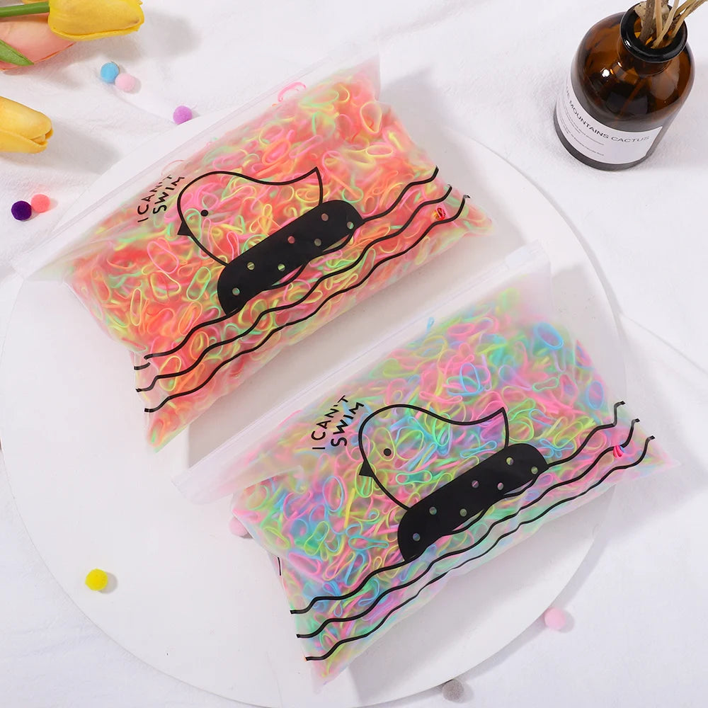 500/1000/2000 stücke Mädchen bunte Einweg Gummiband Haar gummis Stirnband Kinder Pferdes chwanz Halter Bänder Kinder Haarschmuck