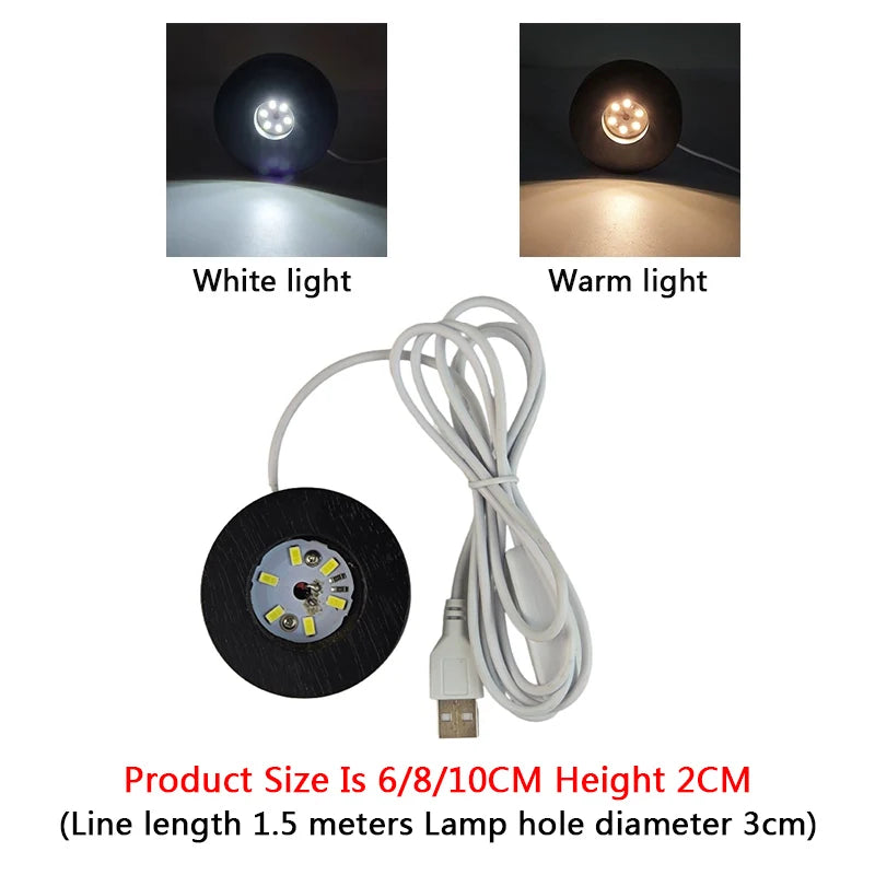 Schwarze runde massivholz leuchtende Basis geschnitzte Kristallkugel Ornament Nachtlicht Glas Keramik Geschenk Lampe Ornament