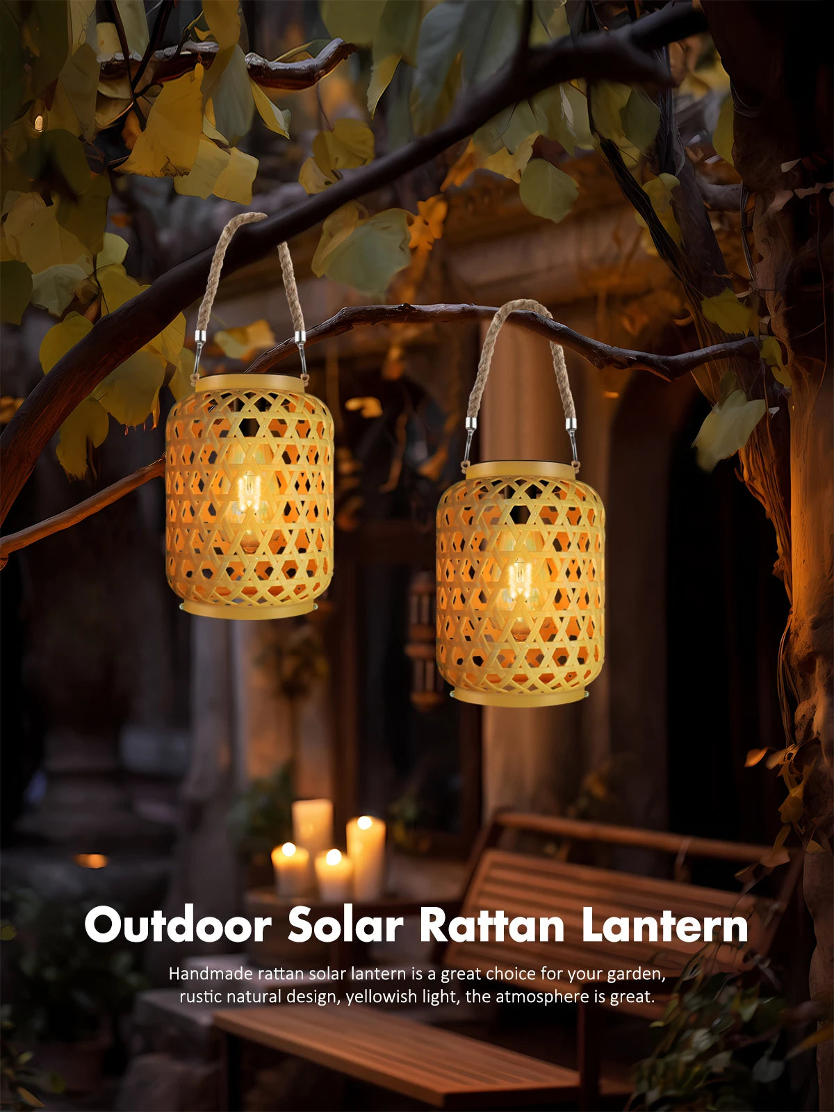 Rattan-Solarlaternen zum Aufhängen im Freien, Solar-Glühbirne, wasserdicht, Landhaus-Dekor, Solar-Tischleuchte, Dekoration für Garten, Hof