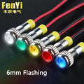 IP62 Wasserdichte einfarbige blinkende LED-Metallwarnanzeigeleuchte 6 mm Pilotsignallampe 3 V 6 V 12 V 24 V 36 V DC mit Draht