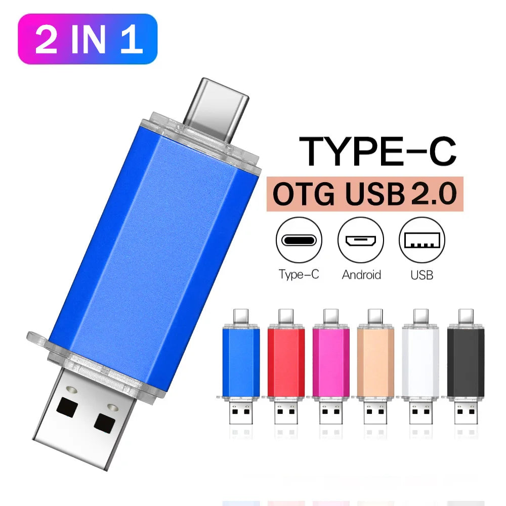 Typ-C 2 IN 1 Hochgeschwindigkeits-OTG-USB-Flash-Laufwerk TYP C Pen Drive 128 GB 64 GB 32 GB 16 GB 8 GB 4 GB Pendrive USB 2.0 Memory Stick