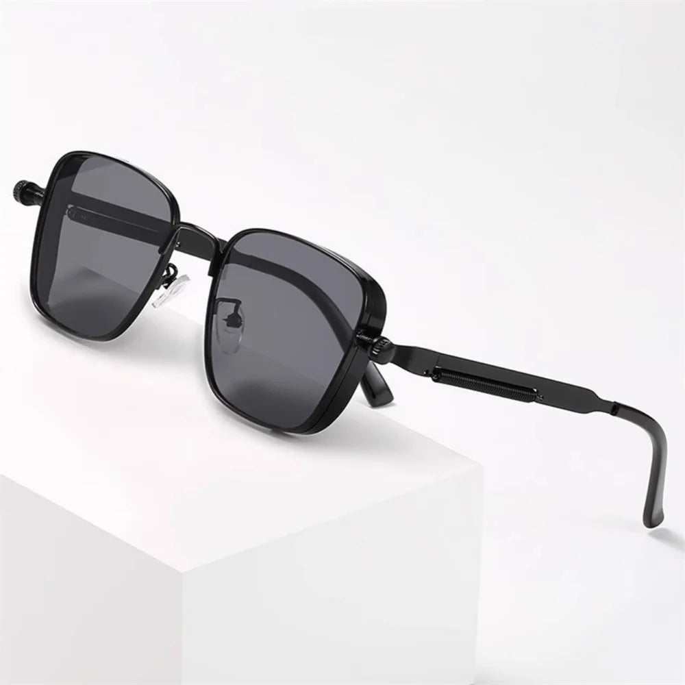 Männer Fahren Sonnenbrille Vintage Steampunk Quadratische Sonnenbrille Metallrahmen mit Federscharnieren Frauen Okular Trendige Fahrerbrille