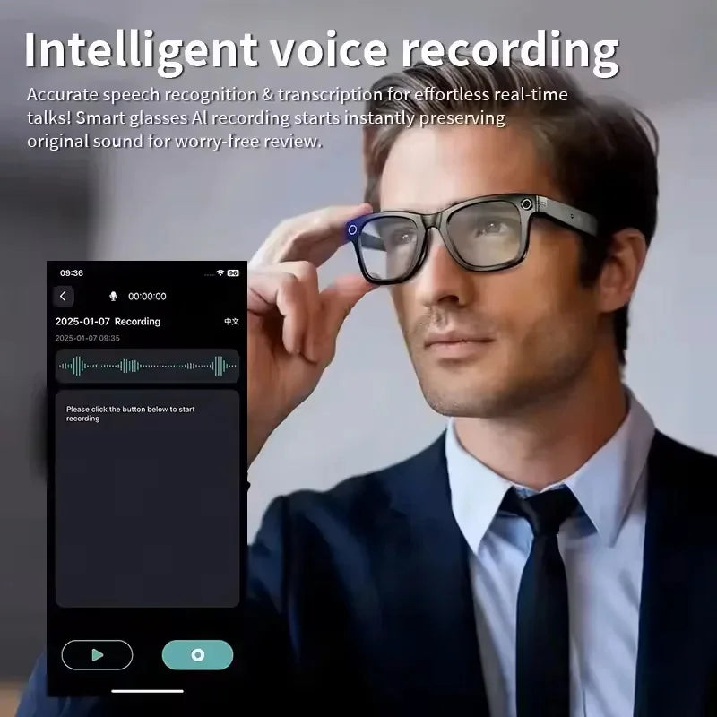 2025 Smart-Sonnenbrille, intelligente Brille mit Kamera, Video, 8 MP, Übersetzung, Bluetooth, Anruf, Musikwiedergabe, Männer und Frauen, Aufnahme ab 100 Jahren