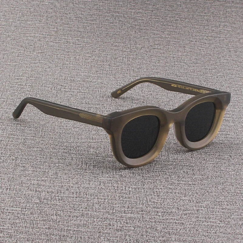 2024 Retro-Sonnenbrille für Damen und Herren, modisch, Acetat, quadratisch, grau, grüner Rahmen, matt gefrostet, UV400, handgefertigte Sonnenbrille