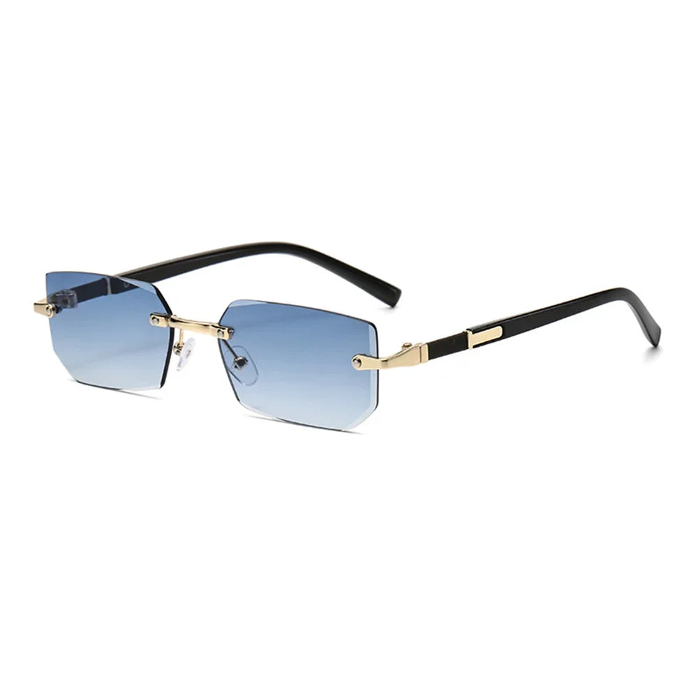 Trendige randlose Sonnenbrille für Männer und Frauen, modische rahmenlose rechteckige Sonnenbrille, Retro-UV400-Farbtöne, Sommer-Reisebrille