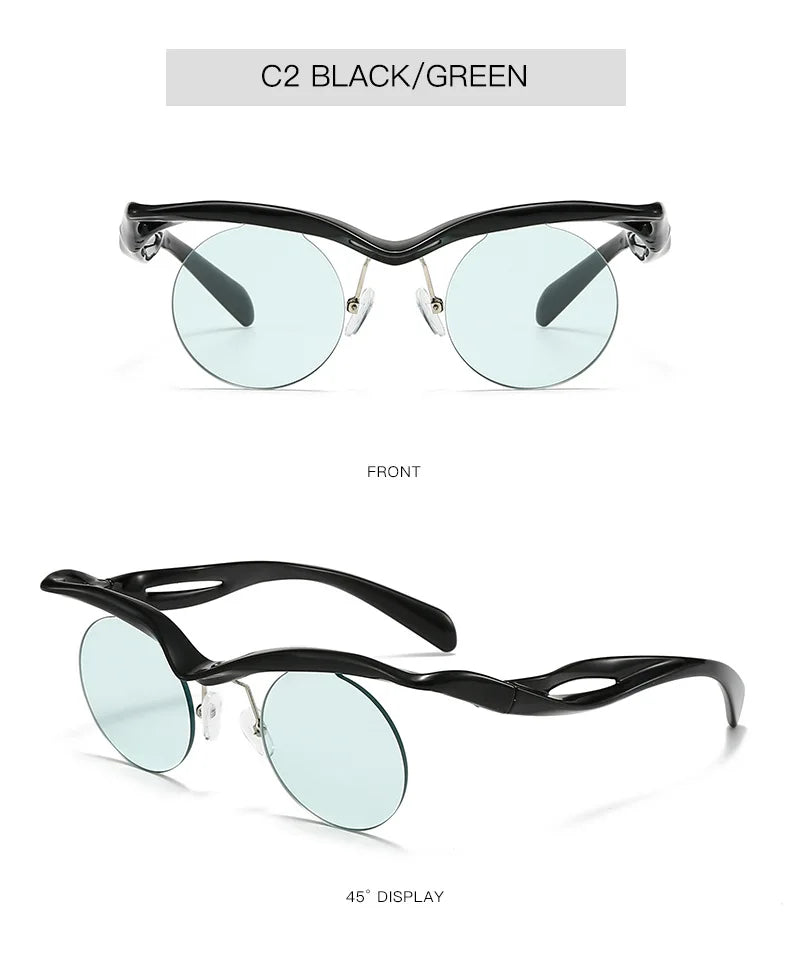 Sonnenbrille für Männer und Frauen, Designer-Mode, speziell geformte Brillen, trendige weibliche runde randlose Outdoor-Accessoire-Brille