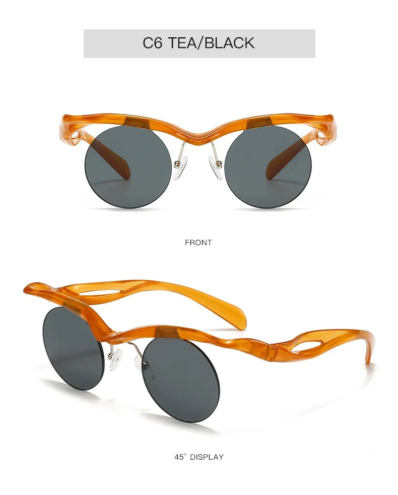 Sonnenbrille für Männer und Frauen, Designer-Mode, speziell geformte Brillen, trendige weibliche runde randlose Outdoor-Accessoire-Brille