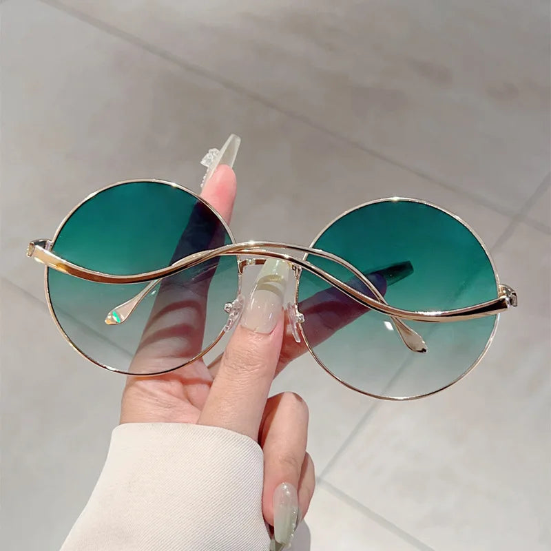 Übergroße runde Sonnenbrille für Damen, neue Mode, Vintage-Stil, Farbverlauf, Retro, trendig, luxuriös, stilvolles Design