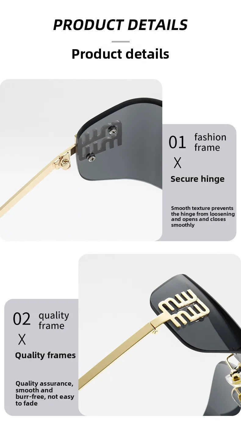 Gebogene einteilige Sonnenbrille, rahmenloses quadratisches Schnittkanten-Design, UV400-Schutz, High-End-Street-Style für Damen