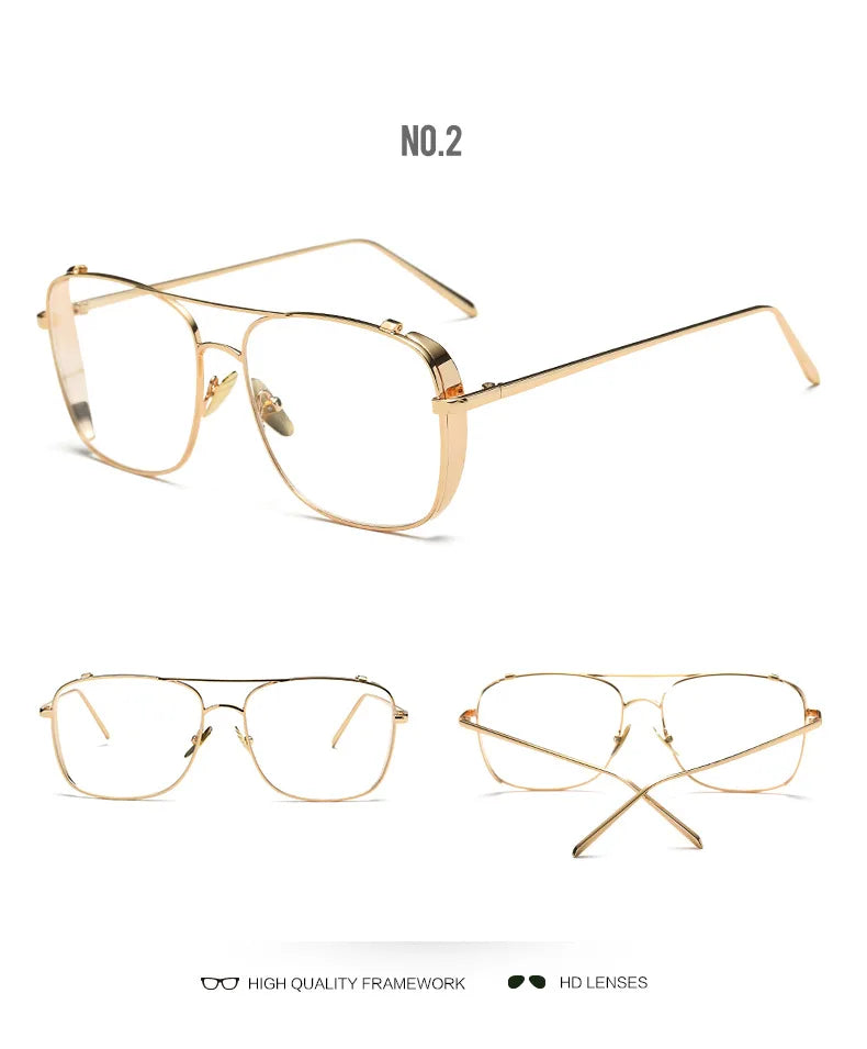 Damen Sonnenbrille mit großem Rahmen neue Mode transparente Gläser Metallrahmen PC-Gläser uv400 transparente Damen Sonnenbrille