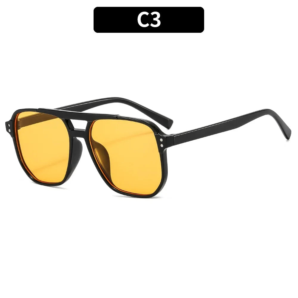 Vintage Quadratische Sonnenbrille für Frauen Männer Dicker Rahmen Doppelte Brücken Brillen Weibliche Chic Polygon Sonnenbrille UV400 Shades