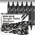 Schwarz-weißer Acryl-Markierungsstift, 12 Stück Pinsel und feine Punktspitze für Papier, Felsmalerei, Holzschild, Metall, Kunststoff, Zeichnen