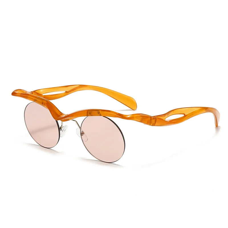 Sonnenbrille für Männer und Frauen, Designer-Mode, speziell geformte Brillen, trendige weibliche runde randlose Outdoor-Accessoire-Brille