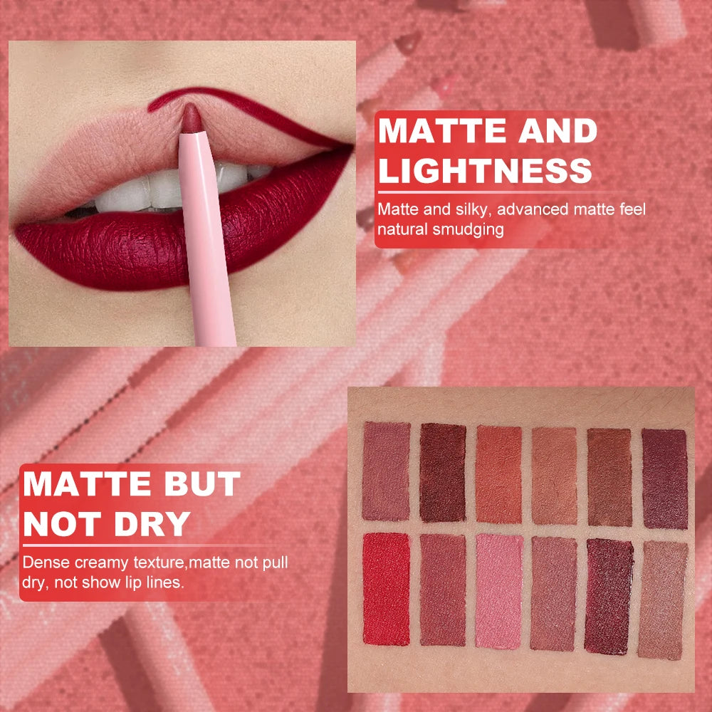 6-teiliges Lipliner-Stift-Set, langlebig, wasserdicht, schweißfest, einfaches Färben, lichtecht, Farbwiedergabe, Lipgloss-Set, Schönheits-Make-up