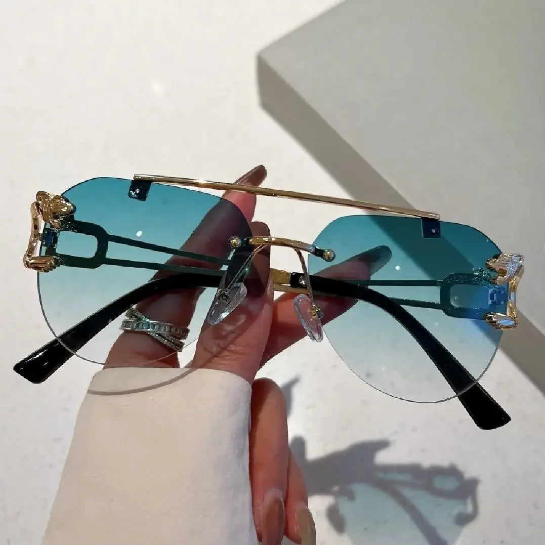 2025, Sonnenbrille für Damen, luxuriös, randlos, Retro-Mode-Sonnenbrille, Lunette, übergroße Shades De Soleil, Femme Gafas De Sol Mujer Lentes