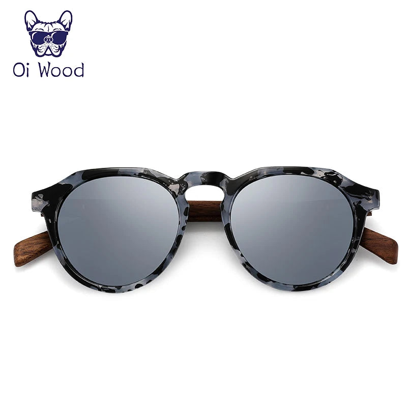 Oi Wood Sonnenbrille Damen Herren Sonnenbrille Walnussholz Runde Brille Rote LinseTortoise Shell Rahmen