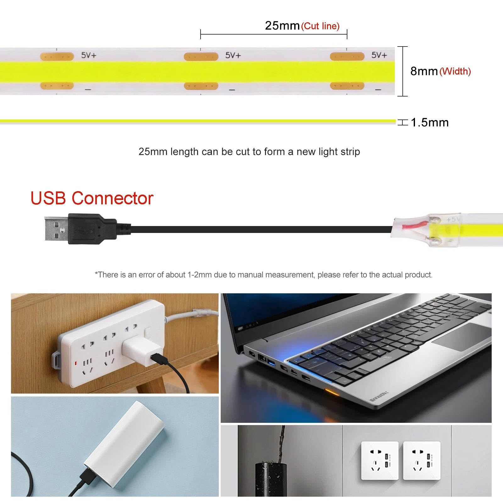 Superheller USB-DC5V-COB-LED-Lichtstreifen, 320 LED/m, hohe Dichte, flexible lineare Beleuchtung, warm/natürlich/weiß, 50 cm, 1 m, 2 m, 3 m, 4 m, 5 m