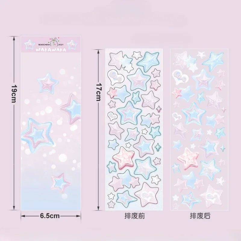1 Blatt niedliche bunte Sternmuster-Aufkleber, DIY-Scrapbooking-Aufkleber, Kpop Idol, Fotokarte, Deko-Materialien, koreanischer Stil