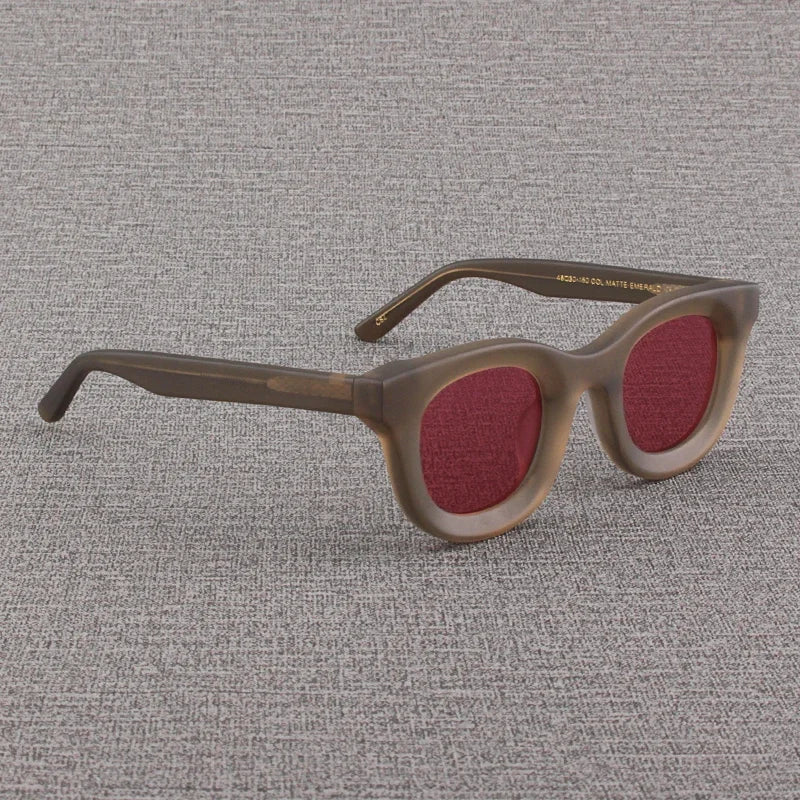 2024 Retro-Sonnenbrille für Damen und Herren, modisch, Acetat, quadratisch, grau, grüner Rahmen, matt gefrostet, UV400, handgefertigte Sonnenbrille