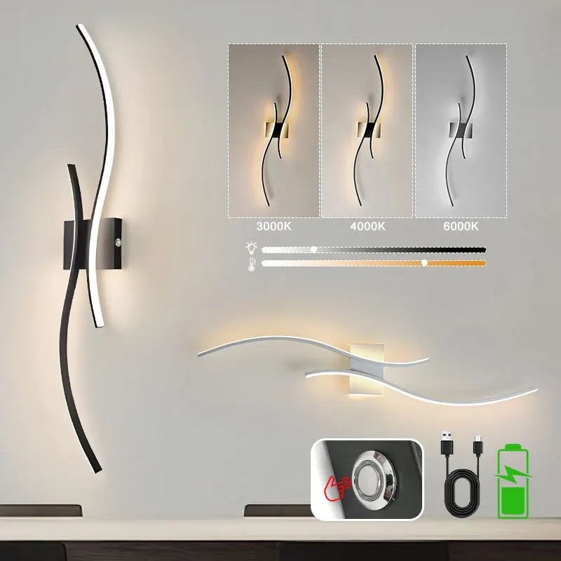Wiederaufladbare, batteriebetriebene LED-Wandleuchte mit Fernbedienung, kabelloser USB-Touch-Schalter, dimmbare LED-Wandleuchten, Wandlampen