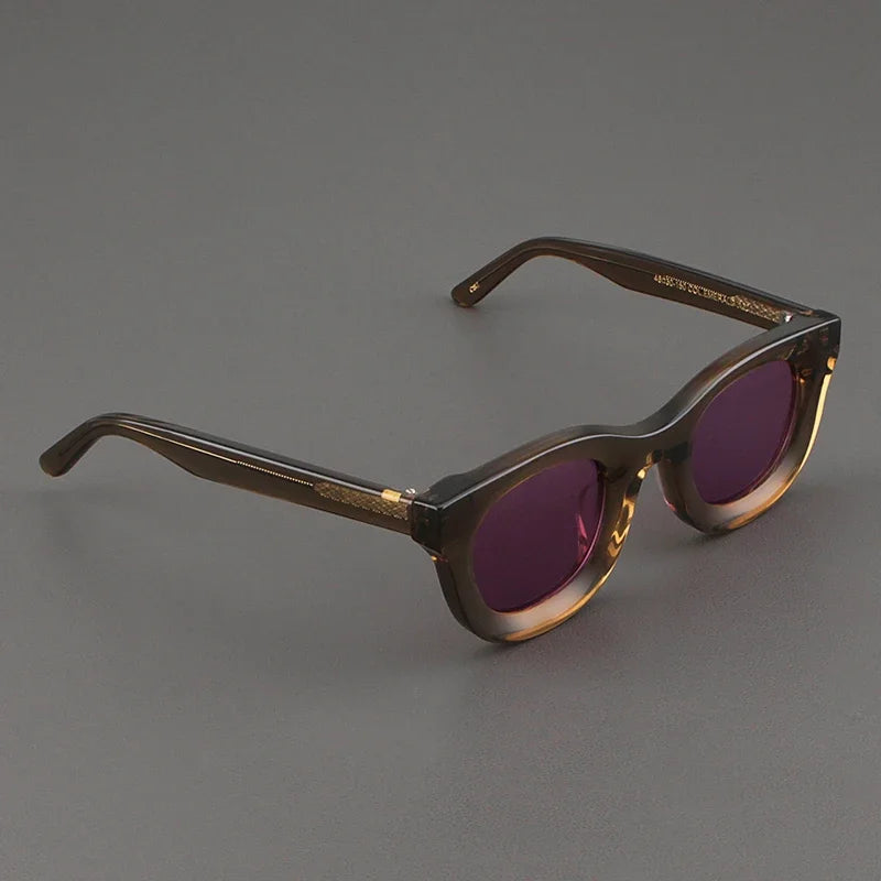 2024 Retro-Sonnenbrille für Damen und Herren, modisch, Acetat, quadratisch, grau, grüner Rahmen, matt gefrostet, UV400, handgefertigte Sonnenbrille
