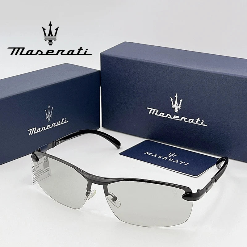 MASERATI Sonnenbrille, neue modische Schutzbrille, stilvolle, ungerahmte Metallrand-Sonnenbrille für Männer und Frauen, coole Pose, trendiges Design 10785