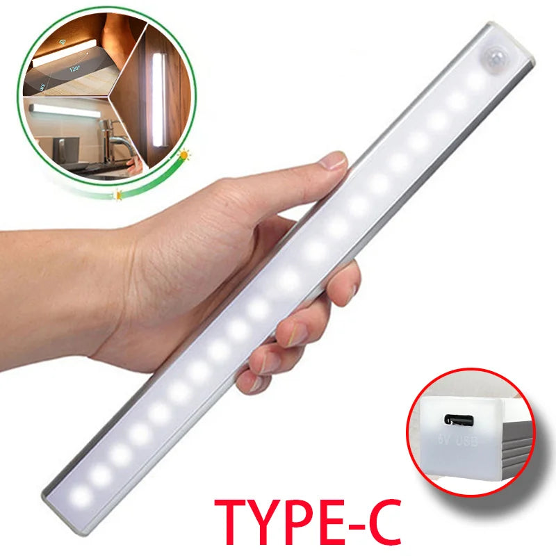 LED Motion Sensor Licht Drahtlose LED Nachtlicht Typ C Wiederaufladbare Licht Schrank Garderobe Lampe Treppe Hintergrundbeleuchtung Für Küche