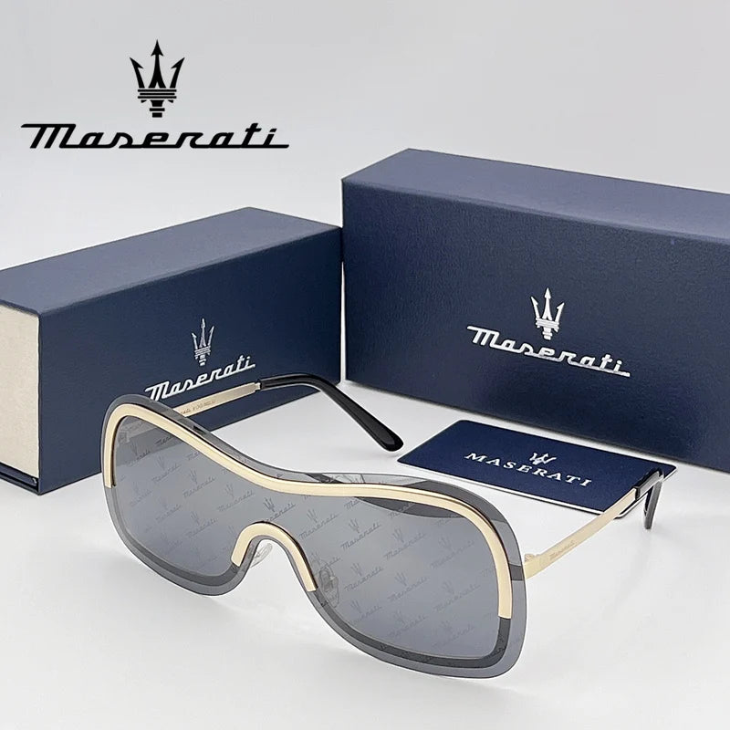 MASERATI Sonnenbrille, neue modische Schutzbrille, stilvolle, ungerahmte Metallrand-Sonnenbrille für Männer und Frauen, coole Pose, trendiges Design 10785