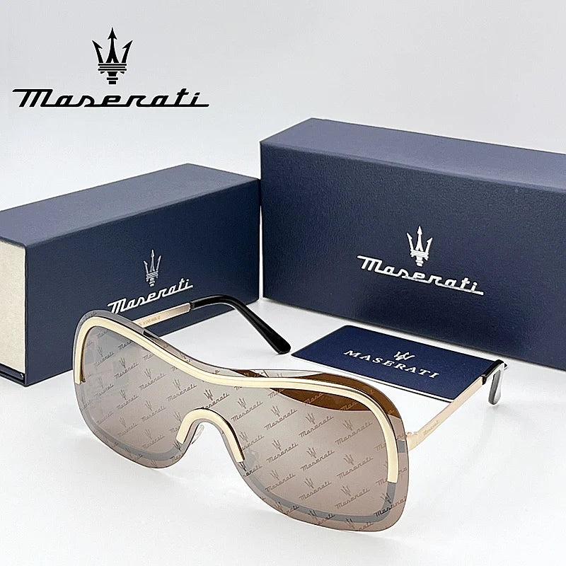 MASERATI Sonnenbrille, neue modische Schutzbrille, stilvolle, ungerahmte Metallrand-Sonnenbrille für Männer und Frauen, coole Pose, trendiges Design 10785