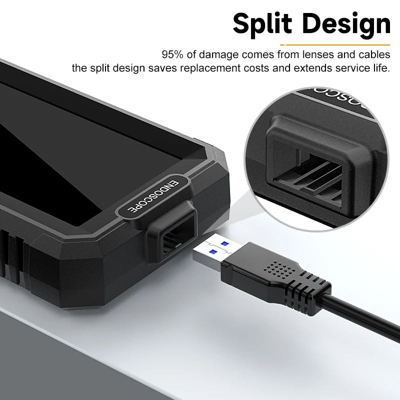 2–100 m Hand-Endoskopkamera, 8 mm, 1080P HD, 4,3 Zoll, geteiltes Design, industrielles Endoskop, IP67, starres Kabel zum Überprüfen von Autohren