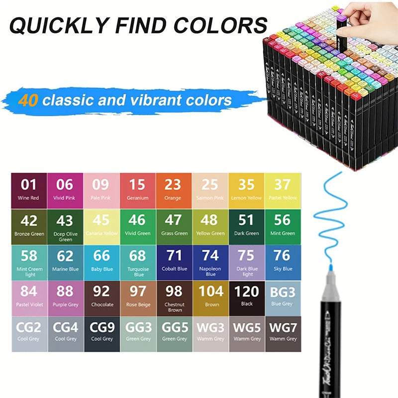 24Farben Alkoholmarker Kunstmarker mit zwei Spitzen zum Ausmalen, Zeichnen, Skizzieren, Kartenmachen und Illustrationen