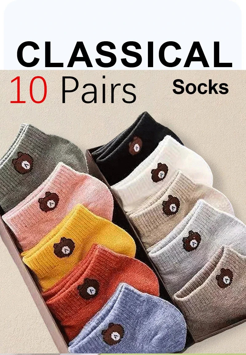 10 Paar Damen-Socken mit Cartoon-Muster, trendige und modische, vielseitige Socken, leichte, atmungsaktive, bequeme Freizeitsocken