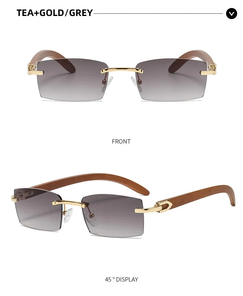 Sonnenbrille Männer Frauen Sonnenbrille Holz Rahmen Randlose Schwarze Brillen Mode Brillen Gafas De Sol