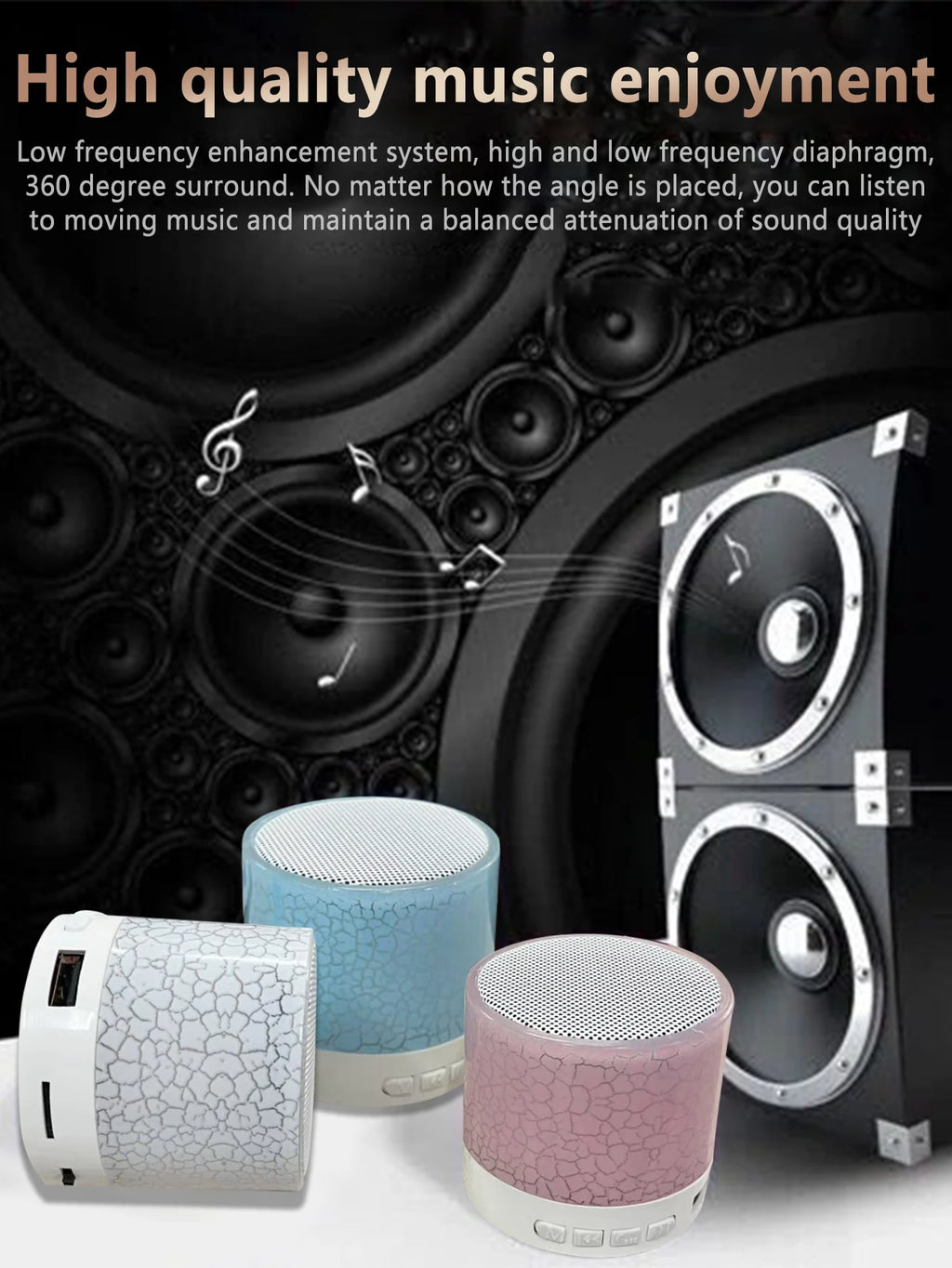 Kabelloser Mini-Lautsprecher, Subwoofer, Dazzle Crackle 7-Farben-Licht, kabelloser Mini-Lautsprecher, tragbarer kleiner Lautsprecher