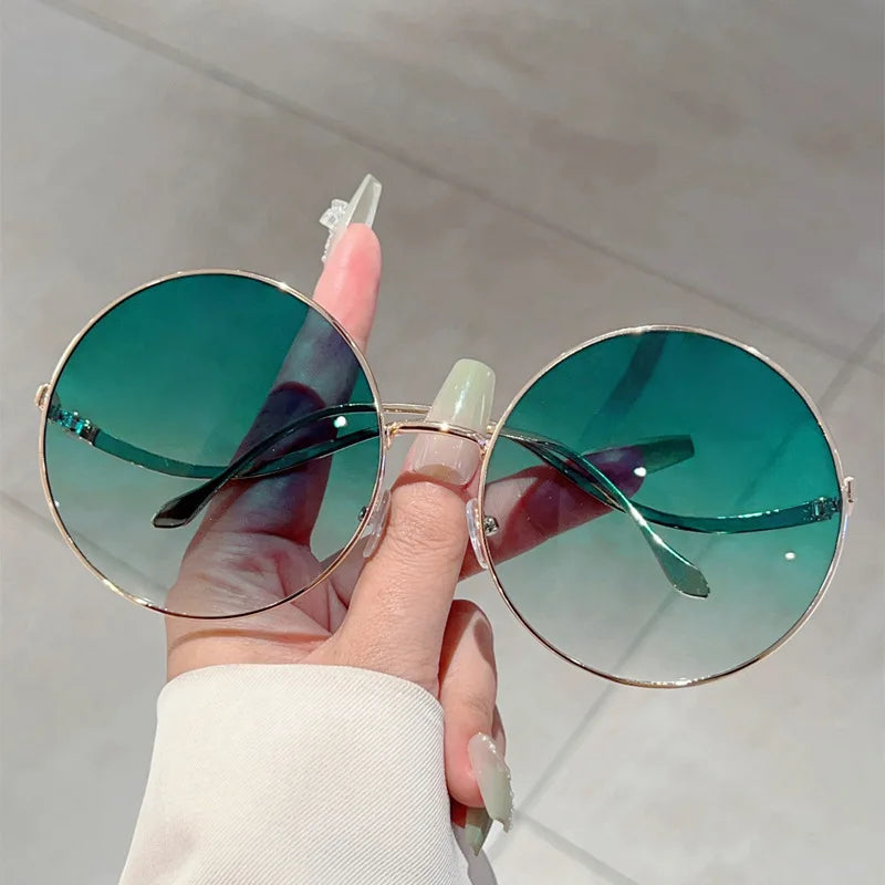 Übergroße runde Sonnenbrille für Damen, neue Mode, Vintage-Stil, Farbverlauf, Retro, trendig, luxuriös, stilvolles Design