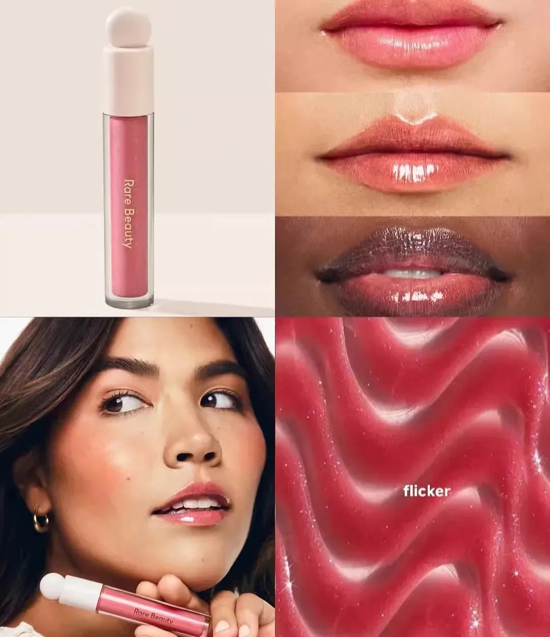 Rare Beauty Neuer exquisiter glänzender Lipgloss, glänzendes flüssiges Pulver, Bluesher Sun Kissed Cheeks und wässrige Lippen, Lippenstift-Kosmetik