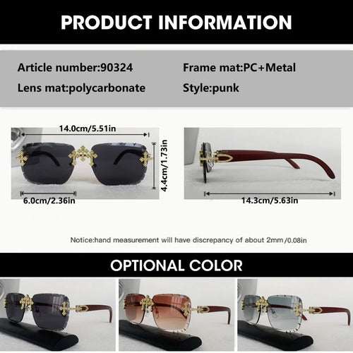 2026 Neue Steampunk Randlose Quadratische Sonnenbrille für Herren Luxusmarke Vintage Schneidgläser Sonnenbrille Trendige Schattierungen Eyewear UV400