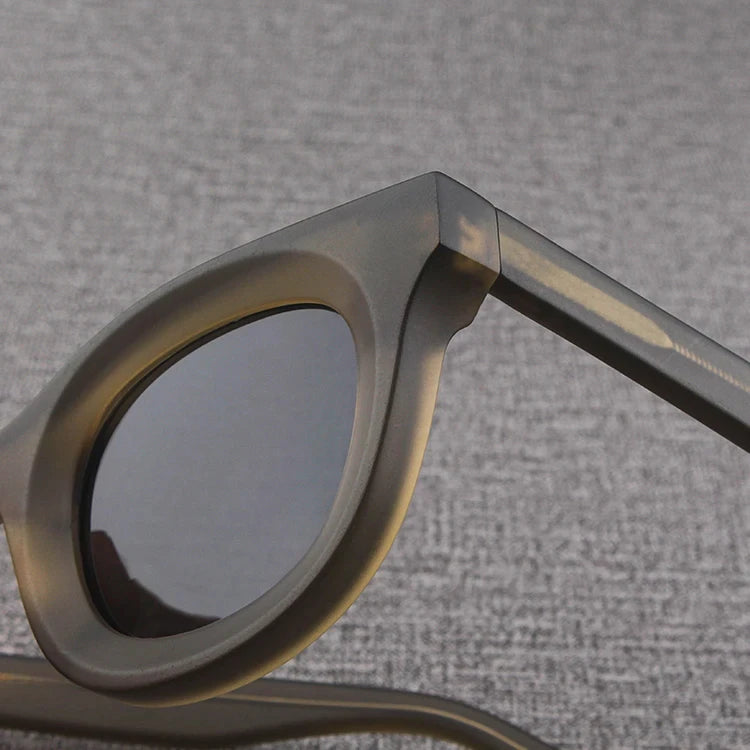 2024 Retro-Sonnenbrille für Damen und Herren, modisch, Acetat, quadratisch, grau, grüner Rahmen, matt gefrostet, UV400, handgefertigte Sonnenbrille