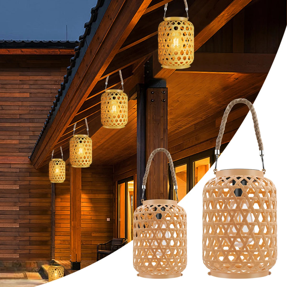 Rattan-Solarlaternen zum Aufhängen im Freien, Solar-Glühbirne, wasserdicht, Landhaus-Dekor, Solar-Tischleuchte, Dekoration für Garten, Hof