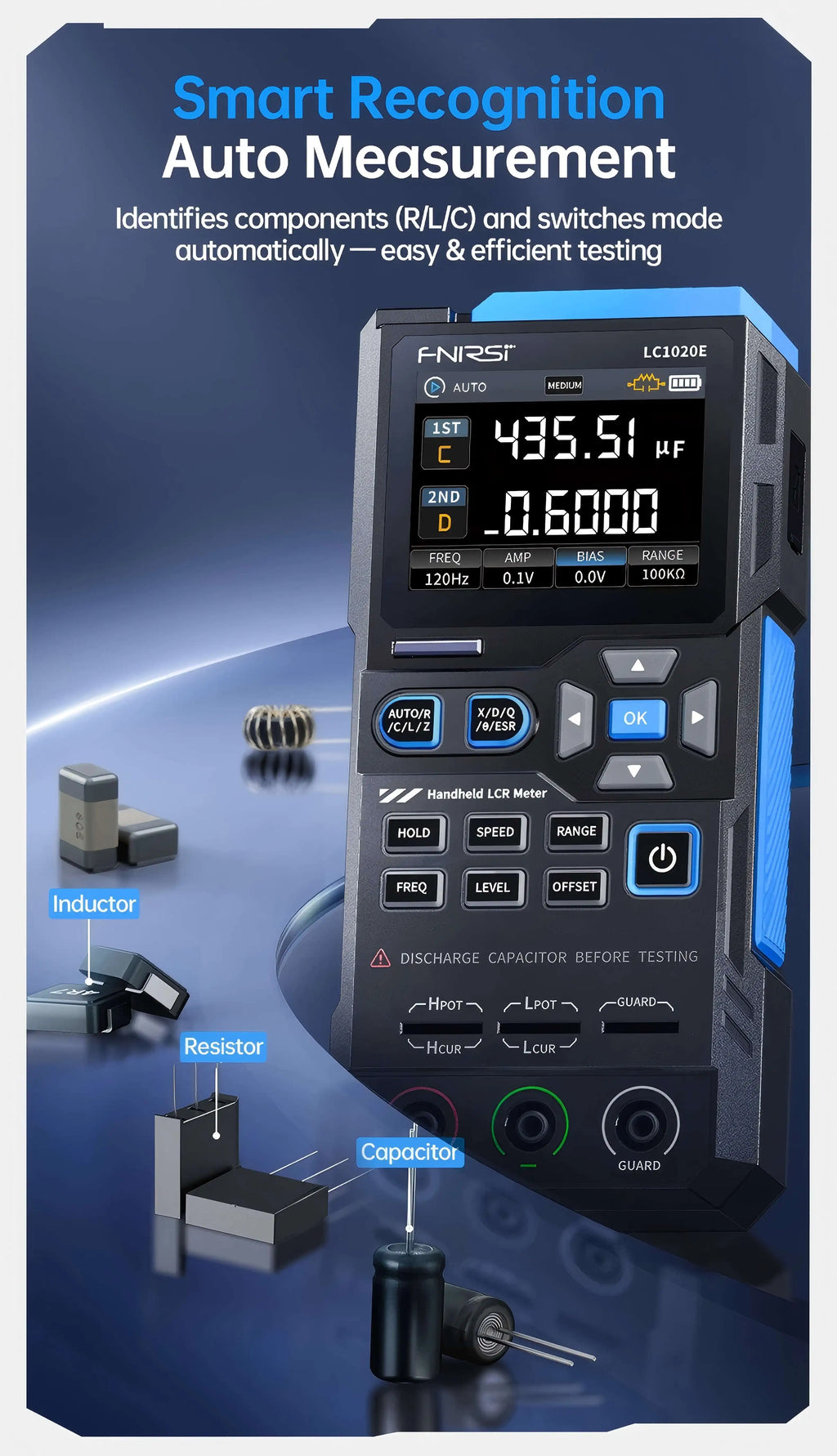 FNIRSI LCR Tester Multimeter Widerstand Induktivität LC1020E Digital Bridge Handheld Praktische Tester Kapazität Kalibrierung