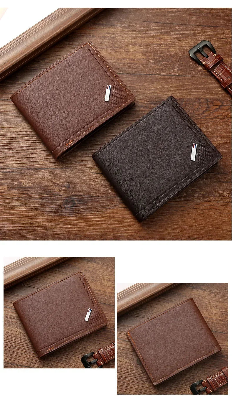 Kurze Herren-Geldbörse aus Leder, dünne Geldbörse, faltbar, minimalistisch, weiches Leder