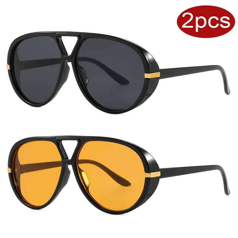 Wandern 2 stücke Übergroßen Pilot Oval Rahmen Anti Licht Gläser Frauen Punk Stil Vintage Doppel Strahl Shades Für Dame Outdoor brillen