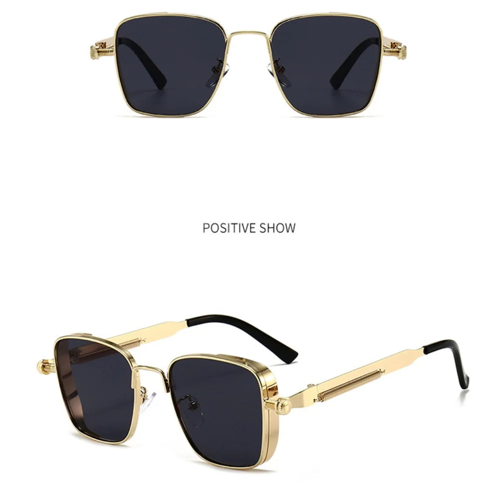 Männer Fahren Sonnenbrille Vintage Steampunk Quadratische Sonnenbrille Metallrahmen mit Federscharnieren Frauen Okular Trendige Fahrerbrille