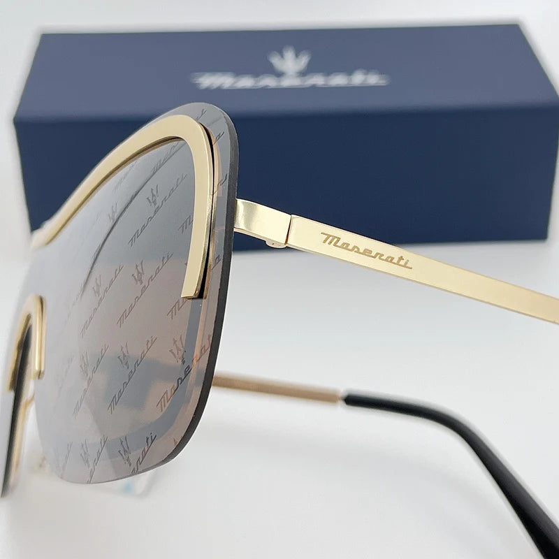 MASERATI Sonnenbrille, neue modische Schutzbrille, stilvolle, ungerahmte Metallrand-Sonnenbrille für Männer und Frauen, coole Pose, trendiges Design 10785