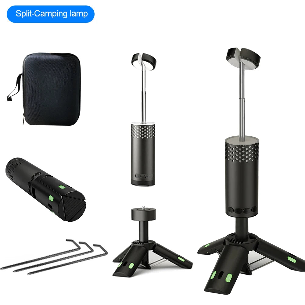 Verbesserte Camping-LED-Teleskop-Taschenlampe mit Stativ, wiederaufladbare Notfalllampe, tragbare Orch-Licht-Tischlampe für den Außenbereich, Zelt